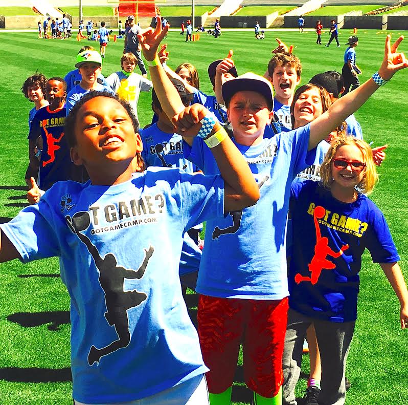 Campers playing on a ballfield at Got Game Sports Camp in Los Angeles.