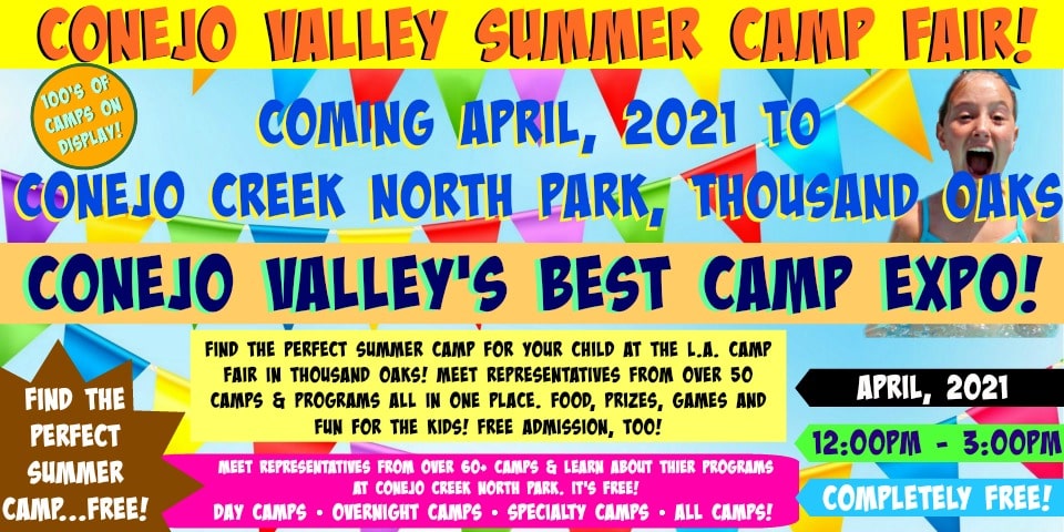Conejo Valley Camp Fair banner promoting the 2021 Camp Fair event in Thousand Oaks