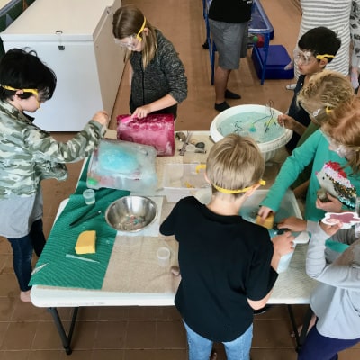 Campers at Imaginology Kids STEAM summer camp enjoying the IceLab activity. Campers at this program are referred to as 