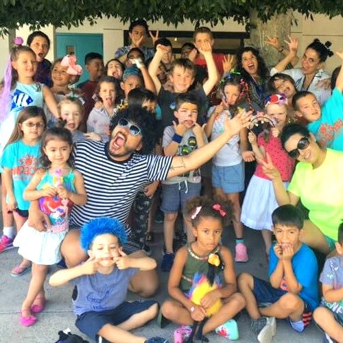 Group of campers and staff making funny faces at Kallpachy Spanish Adventure summer camp.