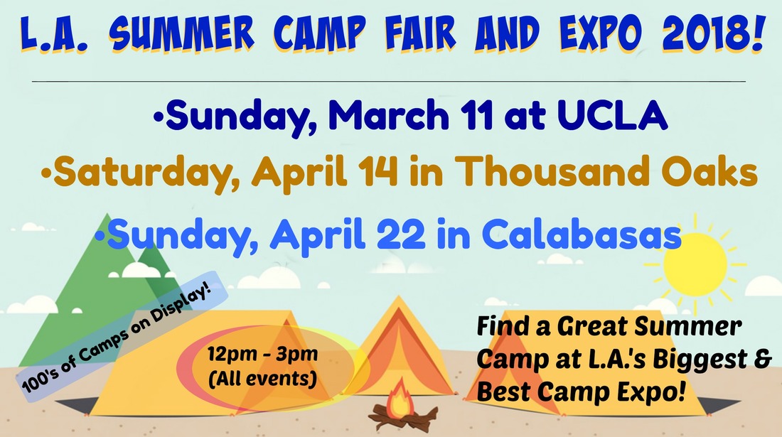 L.A. Camp Fair 2018 banner informing parents they can find a great summer specialty camp for their kids at L.A. Camp Fair 2018