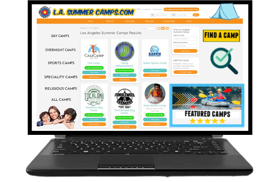 Search results screen full of Los Angeles summer camp and program listings.