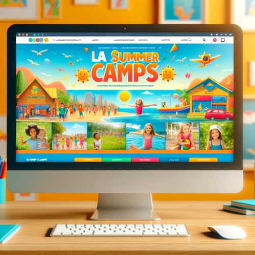 lasummercamps.com homepage image on a computer monitor screen.