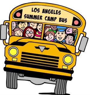 Los Angeles summer camp bus cartoon.