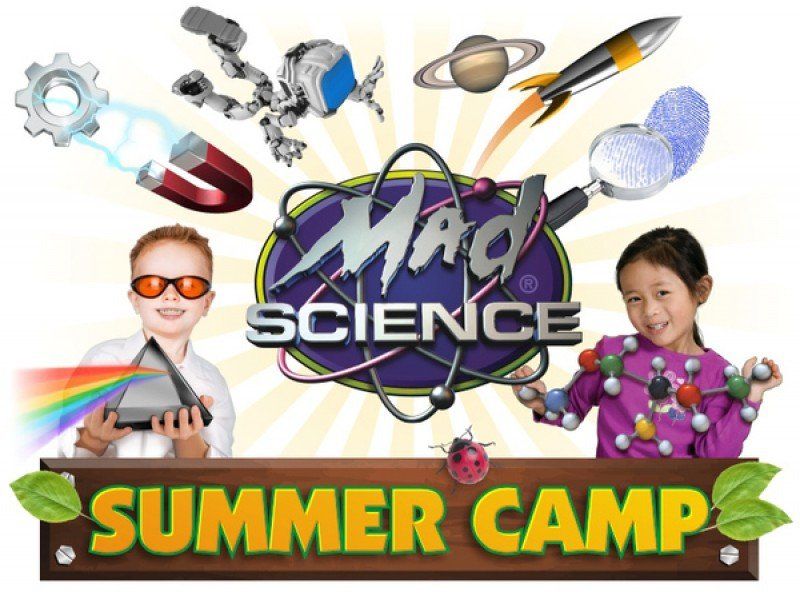 Mad Science summer camp kids doing experiments at science camp.