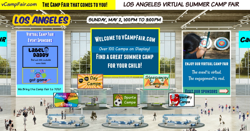 Virtual camp fair lobby for the Sunday, May 2 virtual summer camp fair in Los Angeles