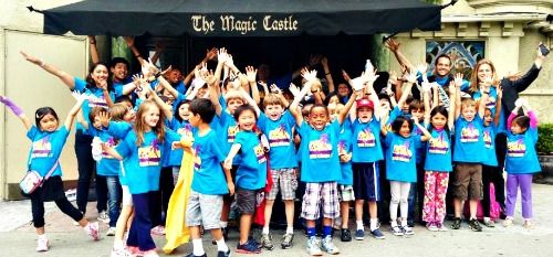 STAR Summer Camp kids and counselors standing in front of the Magic Castle in Los Angeles.