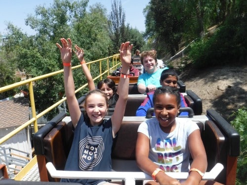 Valley Trails summer camp kids on a roller coaster ride during a camp field trip.